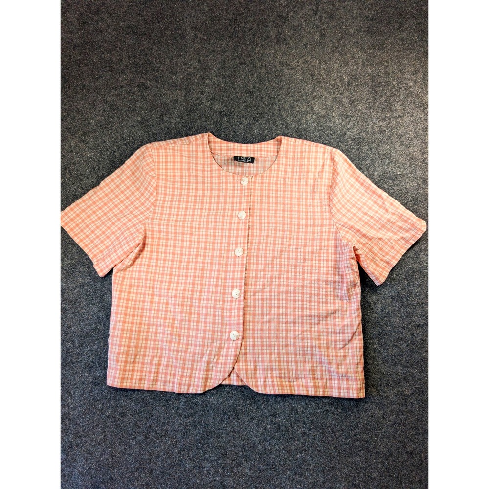 Fritzi California VTG Y2K Women's Pink White Plaid Short Sleeve Button Top  L
